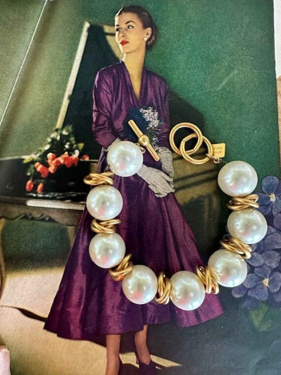 80s Anne Klein Large Faux Pearl Bracelet, AK Mega… - image 2