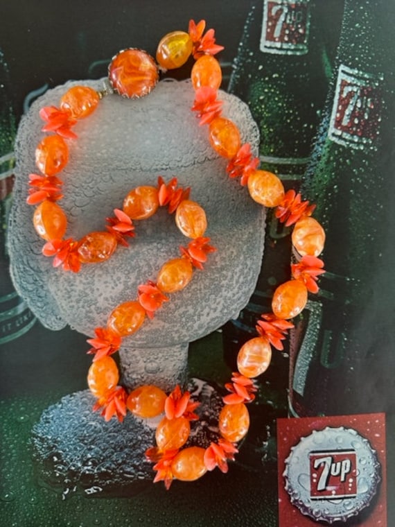 40s Orange Swirl Fruit Salad Bead Necklace, 40s Fr