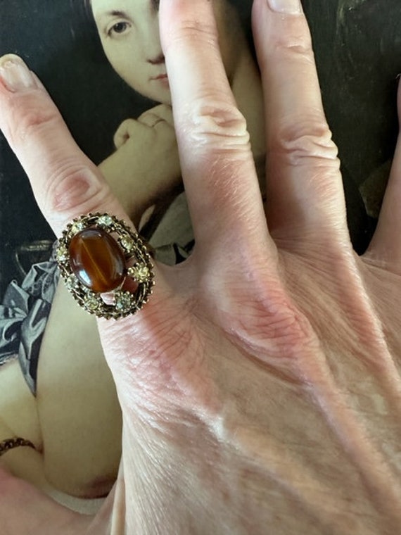 1990s Tiger Eye Statement Ring Adjustable Size 7 … - image 9