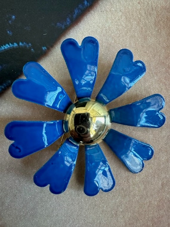 60s Flower Pin, 60s Blue Flower Brooch, Hippie Fl… - image 3
