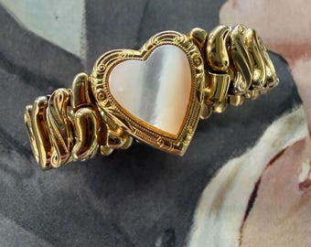1940s Mother of Pearl Sweetheart Expansion Bracelet Phoenix