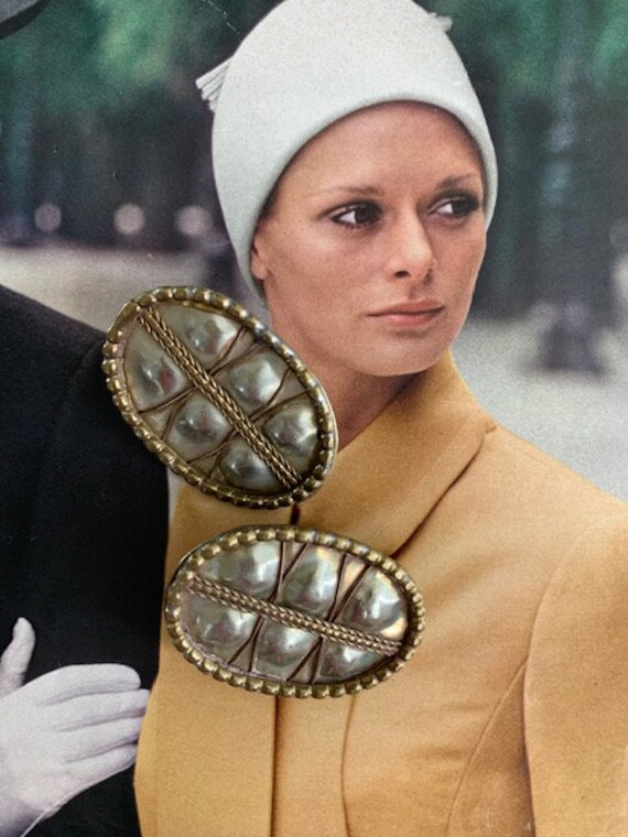 Mixed Metal Brutalist Style Clip on Earrings, Brass a… Gem