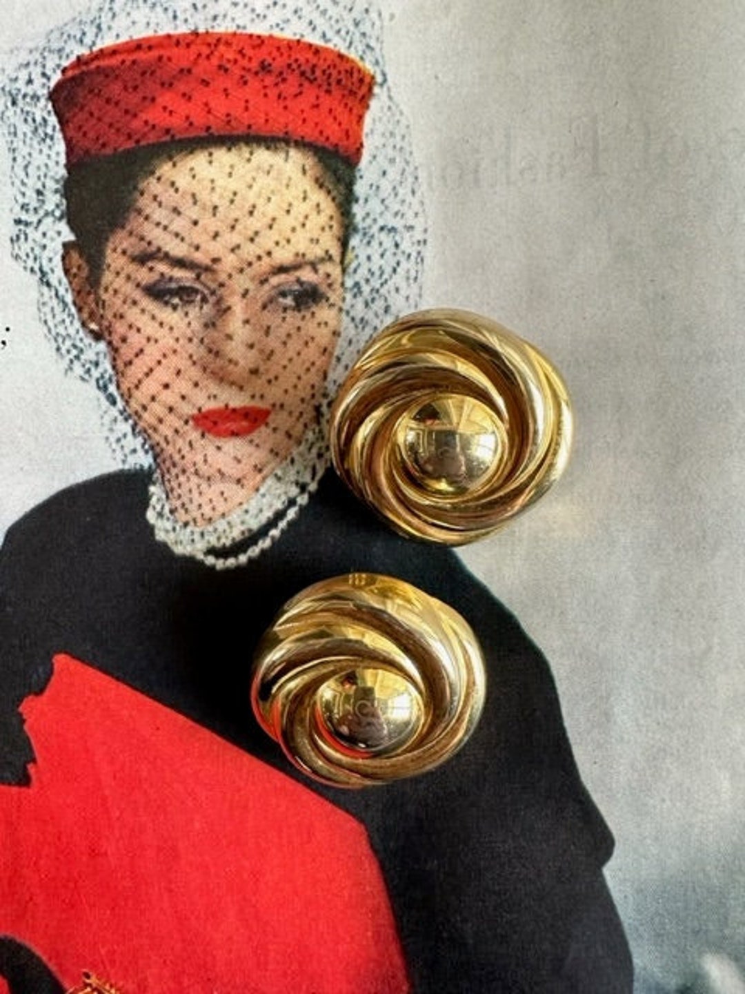 Mega Gold Button Swirl Earrings Huge Gold Clip on Earrings Etsy