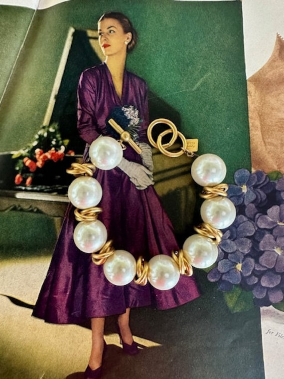 80s Anne Klein Large Faux Pearl Bracelet, AK Mega… - image 1