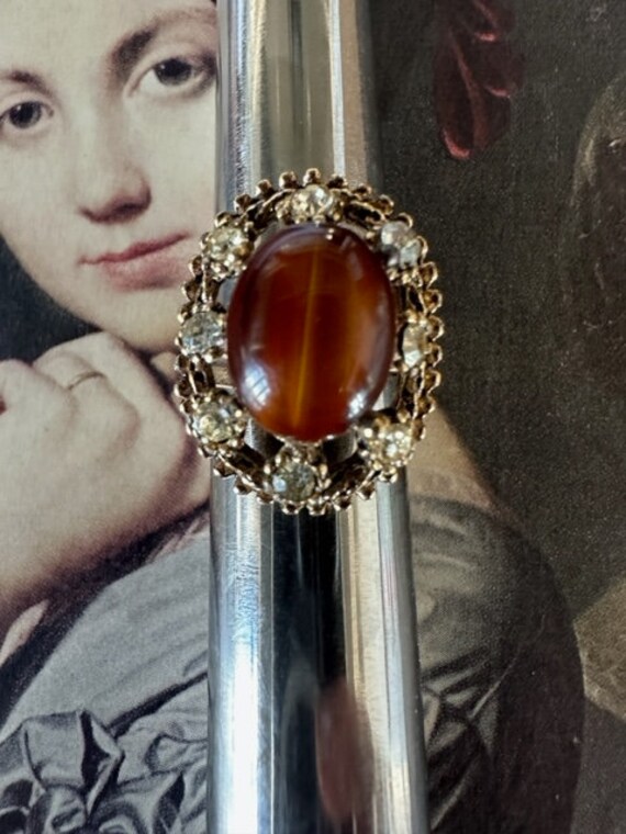 1990s Tiger Eye Statement Ring Adjustable Size 7 … - image 5