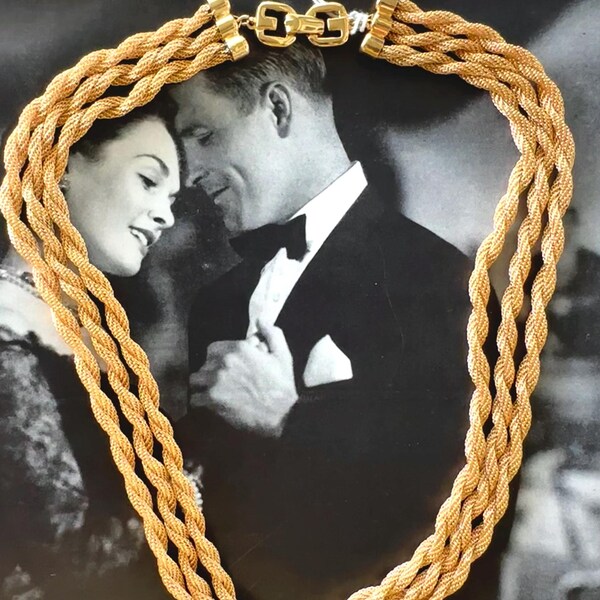 1980s Givenchy Signed Gold Necklace 3 Strand Twisted Mesh Statement Chain Stunning Vintage Designer Jewelry