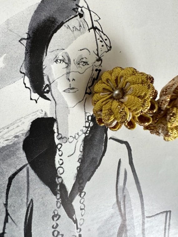 40s Yellow Crochet Flower Earrings, 40s  Fabric e… - image 6