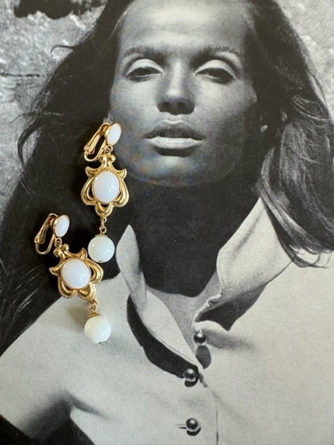 Vintage Milk Glass and Gold Dangle Earrings Gold Milk Glass Etsy