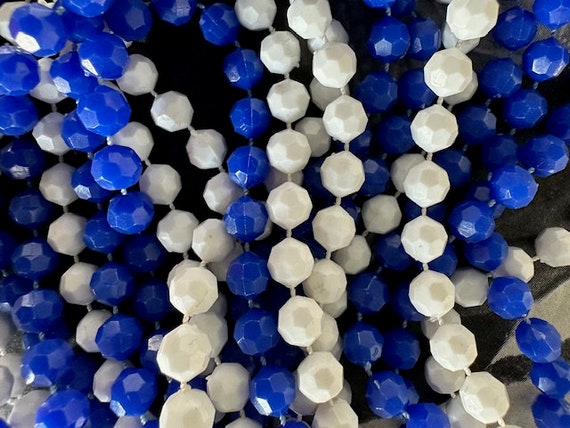 1950s Blue White Beaded Necklace Six Strand Facet… - image 8