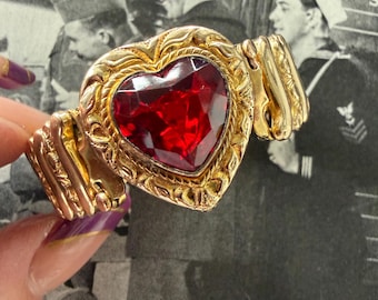 1940s Red Sweetheart Expansion Bracelet DFB Carmen Signed Vintage