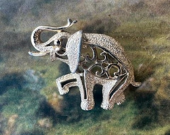 1960s Sarah Coventry Signed Elephant Brooch Gold Tone Lucky Animal Pin Vintage Mid Century Collectible Sarah Cov Jewelry