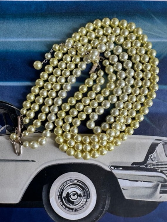 50s 4Strand Yellow Ombre Faux Pearl Necklace, 50s… - image 4