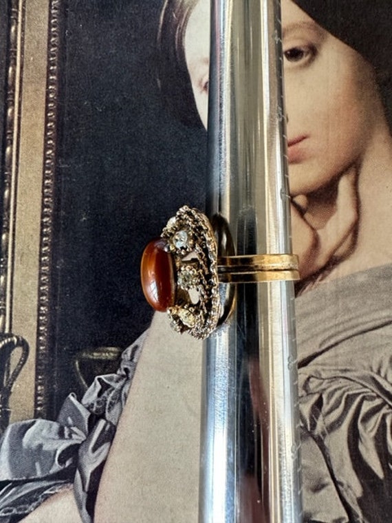 1990s Tiger Eye Statement Ring Adjustable Size 7 … - image 3