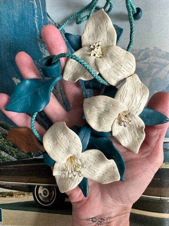 1980s Polymer Clay Chunky Flower Necklace, 80s Po… - image 6