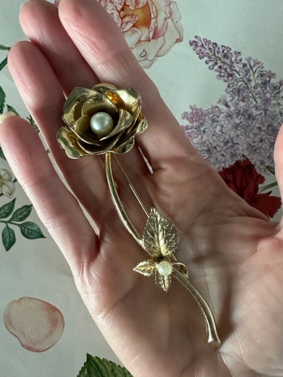 60s Long Stemmed rose Pin, 60s Flower Brooch, Flo… - image 9
