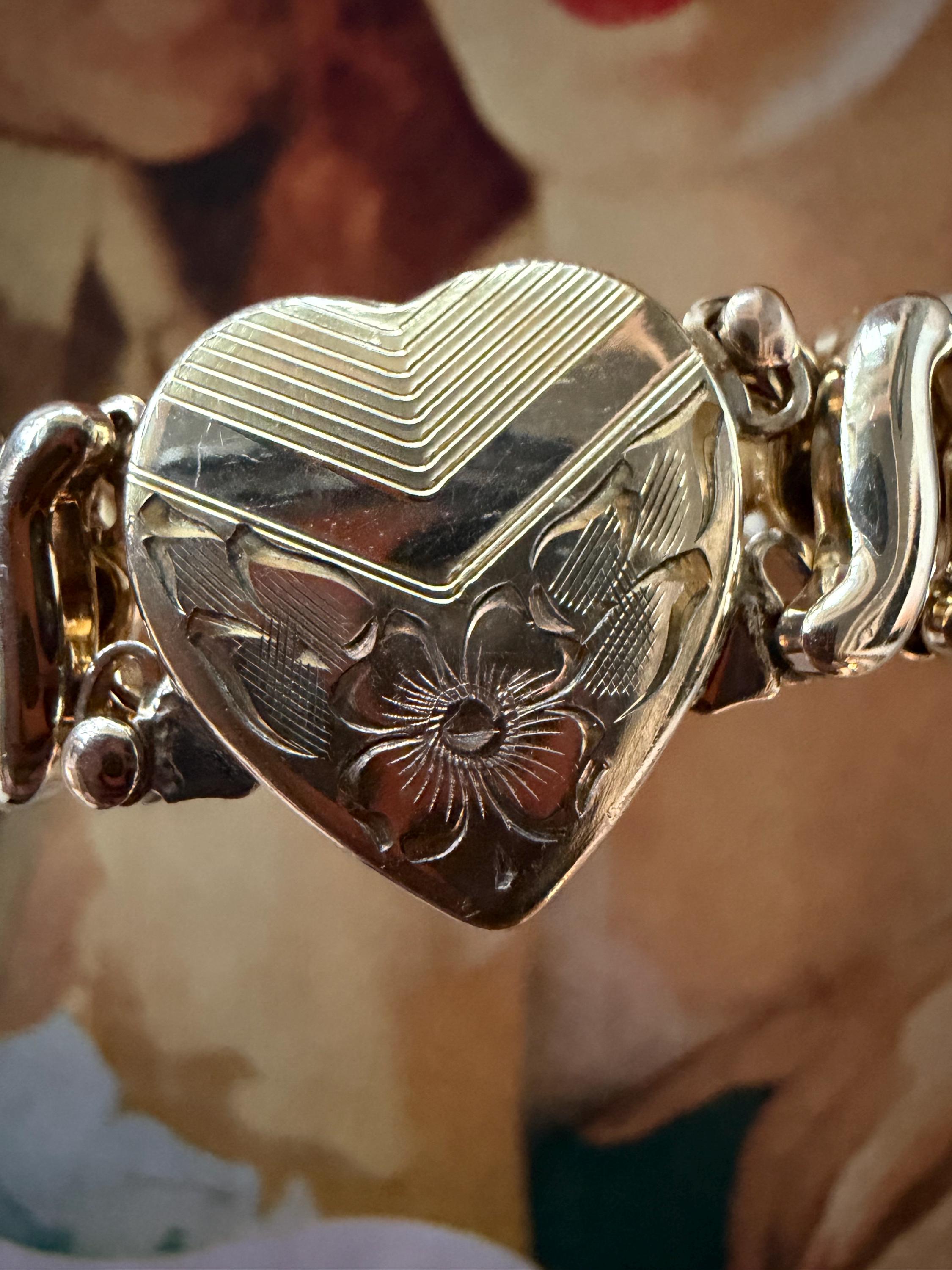 1940s Gold Sweetheart Expansion Bracelet DFB Carmen Signed WWII