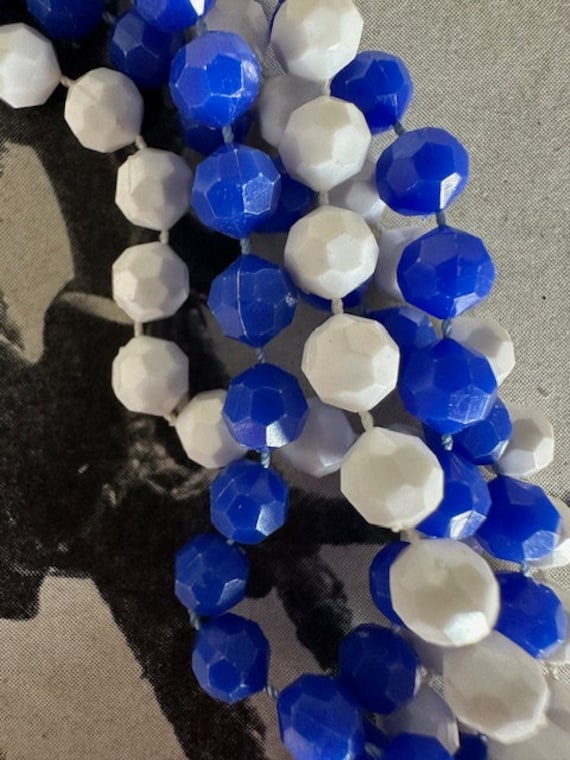 1950s Blue White Beaded Necklace Six Strand Facet… - image 3
