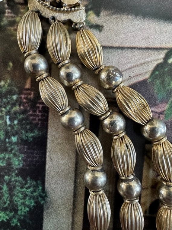 60s Gold Metal 3 Strand Beaded Necklace, 60 Gold … - image 3
