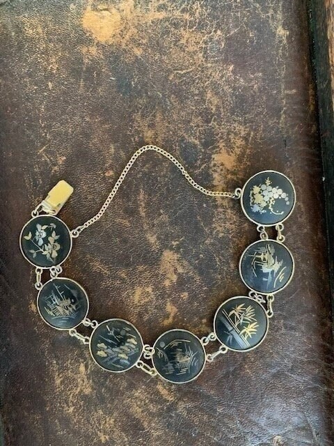 1940s Amita Japanese Damascene Signed Bracelet Gold Silver
