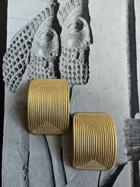 80s Norma Jean Designer Gold Matte Archaic Earring