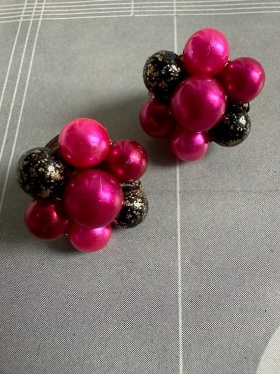 50s Bright Violet Cluster Earrings, 50s Cluster E… - image 1