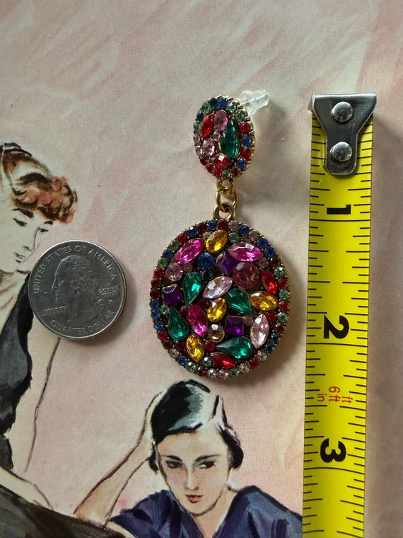 1980s Multicolor Crystal Statement Dangle Pierced… - image 4