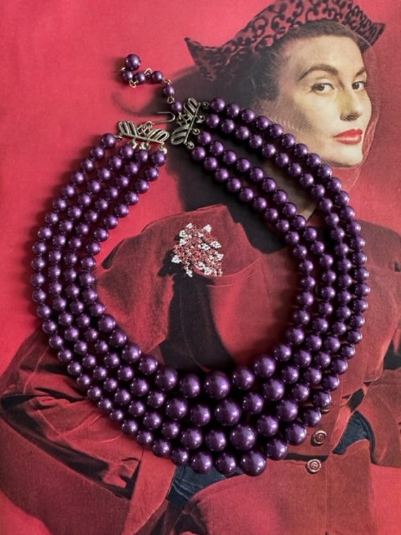 50s  Purple 4-Strand Beaded Necklace, 50s Beaded … - image 2