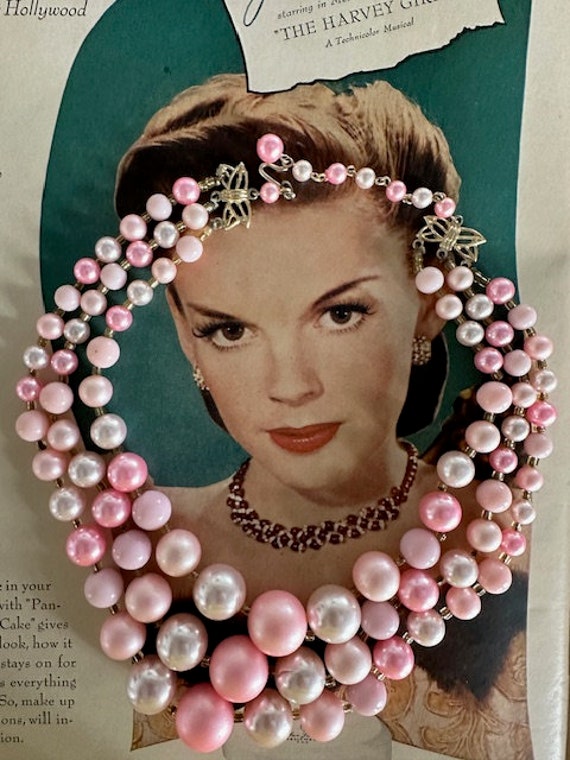 50s 3-Strand Pink Pearl Beaded Necklace, Vintage … - image 3