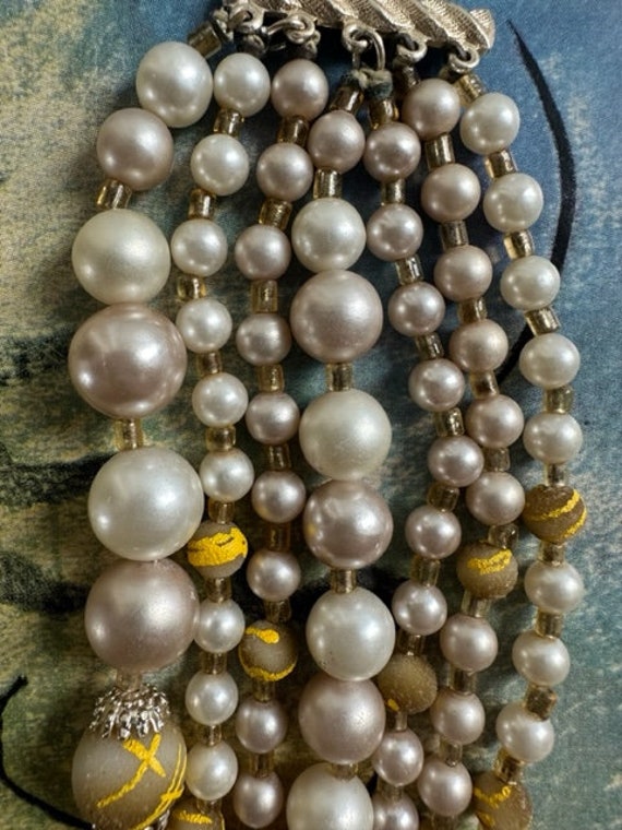 Stunning 50s Pearl Sugar Bead 7 Strand Necklace, … - image 5