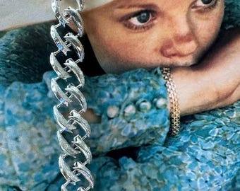 1960s Silver Tone Chunky Metal Link Bracelet Vintage Mid Century Mod Statement Jewelry