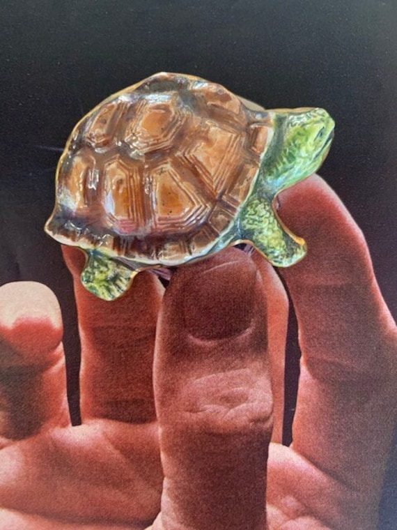 Vintage Ceramic Turtle Pin, Ceramic Glazed Turtle 