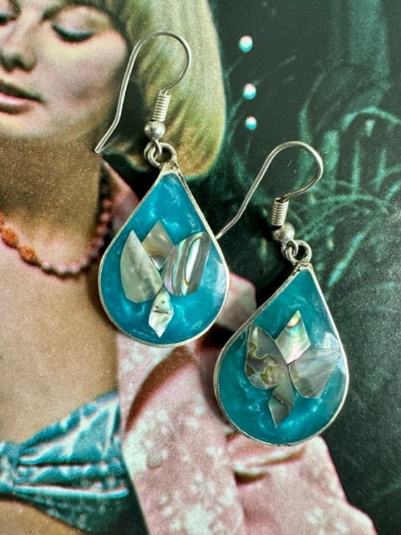 Abalone Inlay Teardrop Dangle Earrings, Abalone a… - image 2