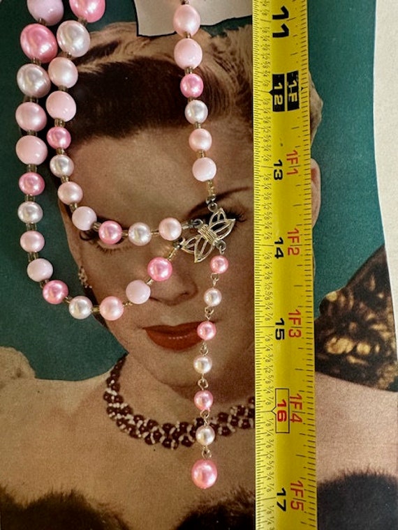 50s 3-Strand Pink Pearl Beaded Necklace, Vintage … - image 8