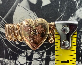 1940s Locket Sweetheart Expansion Bracelet M Signed Vintage Gold