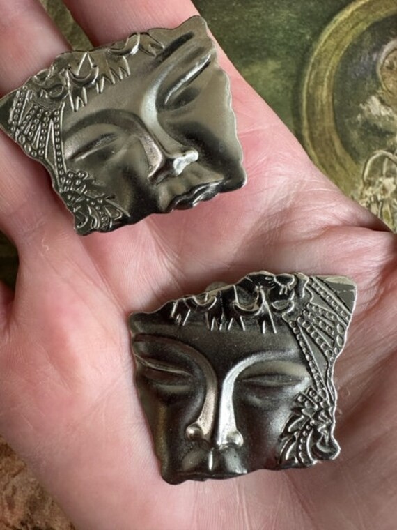 Vintage Silver Face Earrings, Silver Tone Earring… - image 7