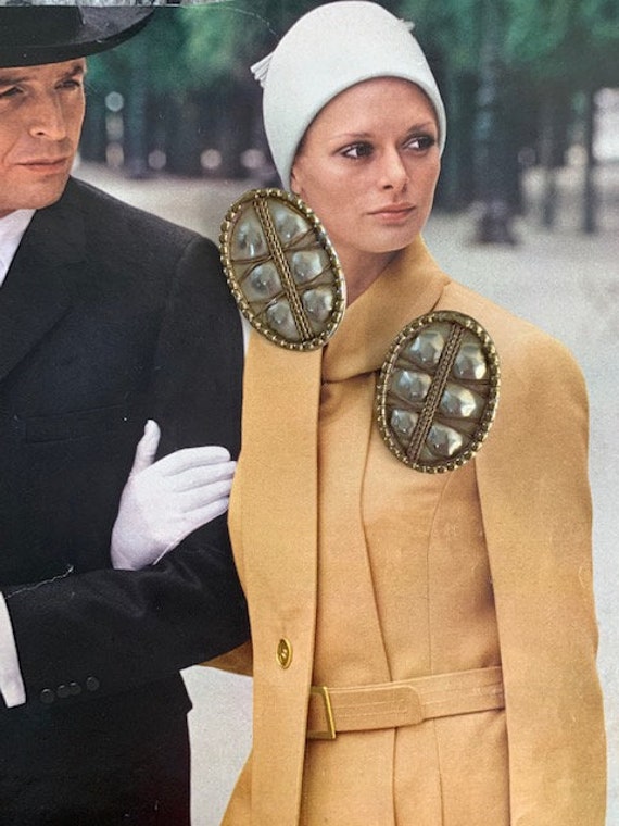 Mixed Metal Brutalist Style Clip on Earrings, Brass a… Gem