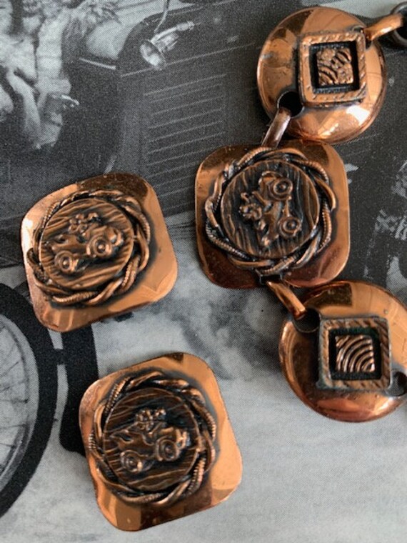 Mid Century Copper Bracelet and Earring Set, Mode… - image 3