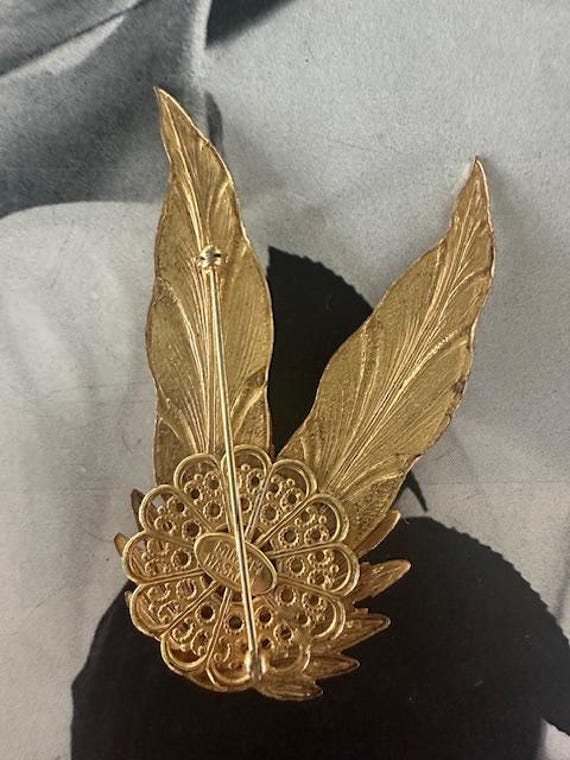 1960s Miriam Haskell Signed Vintage Brooch - Gold… - image 3