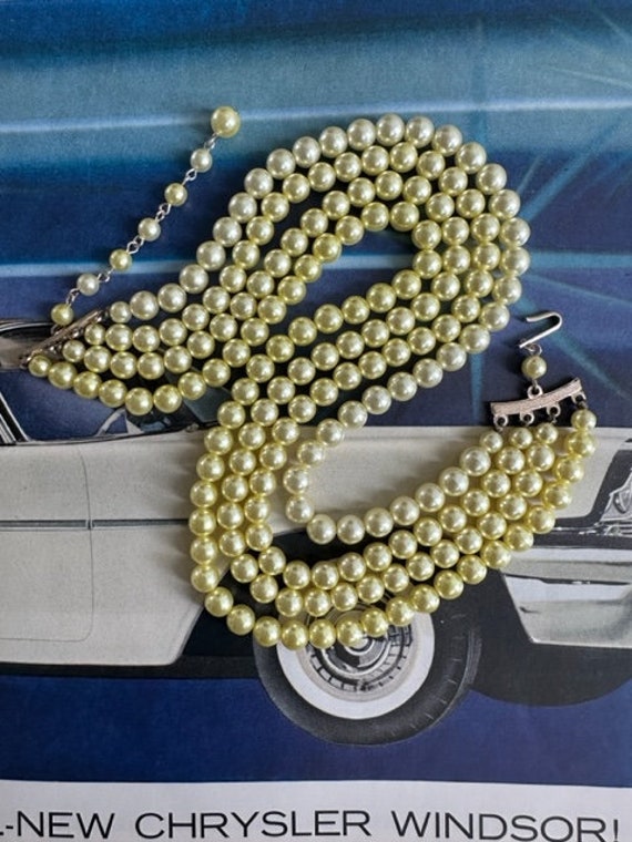 50s 4Strand Yellow Ombre Faux Pearl Necklace, 50s 