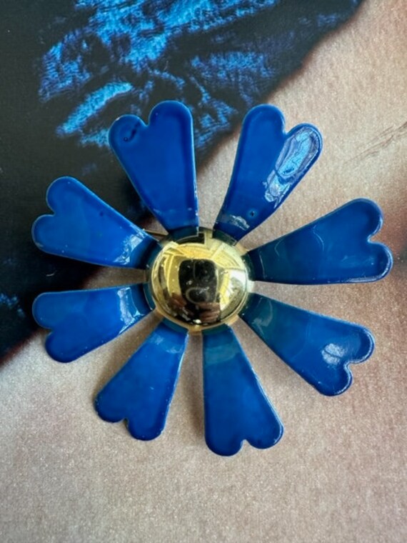 60s Flower Pin, 60s Blue Flower Brooch, Hippie Fl… - image 6