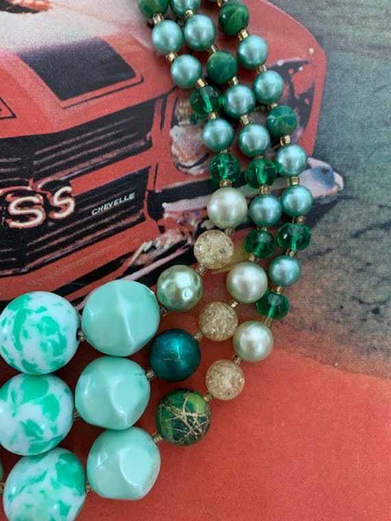 50s 3-Strand Beaded Margarita Mint Necklace, 50s … - image 8