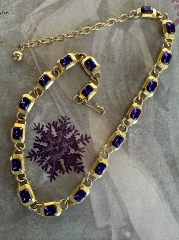 Trifari TM Gold with Purple Crystal Link Necklace… - image 3