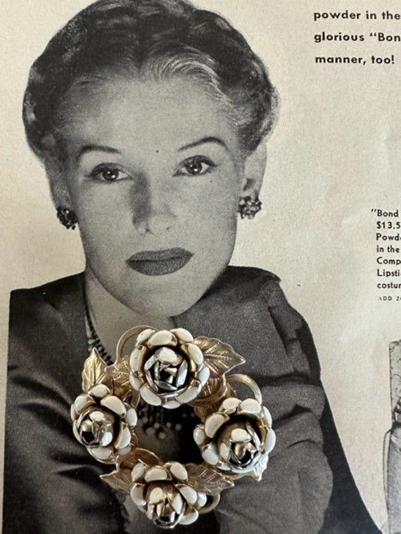 Cabbage Rose Wreath Brooch, Vintage Flower Jewelr… - image 3