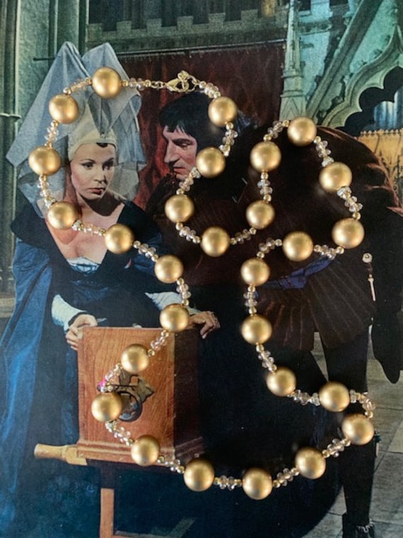 Carolee Gold Matte Glass Large Beaded Necklace, V… - image 1