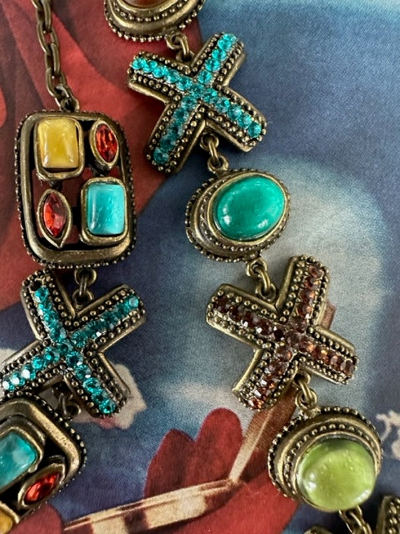 1980s Poggi Paris Signed Bronze Choker & Panel Link Bracelet