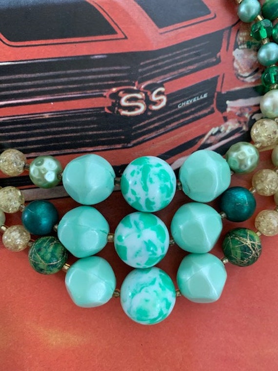 50s 3-Strand Beaded Margarita Mint Necklace, 50s … - image 7