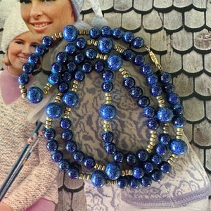 Lapis Lazuli Beaded Long Necklace, Blue Lapis Lazuli and Brass Beaded Necklace, Lapis Lazuli Jewelry, Blue Stone Jewelry