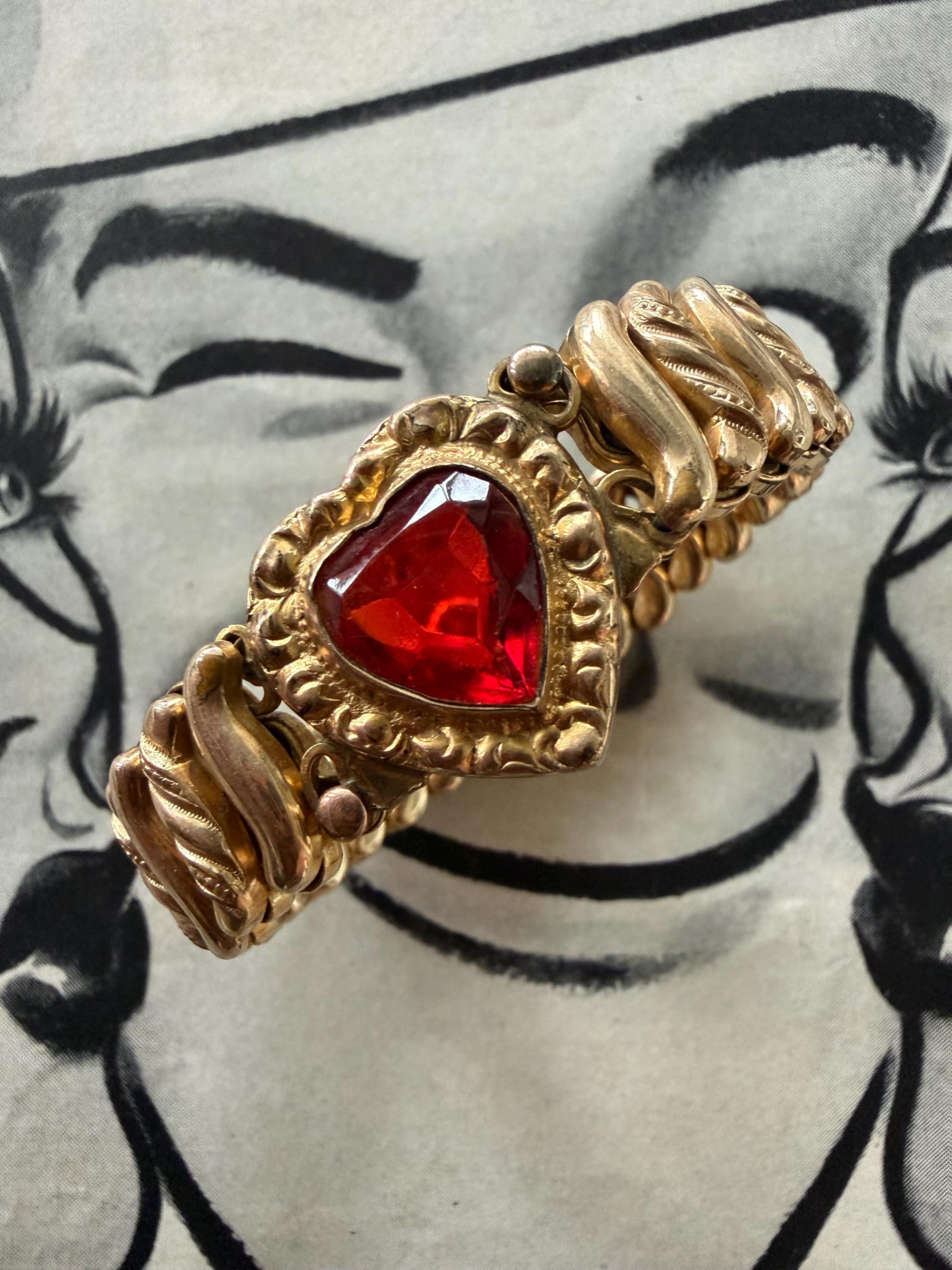 1940s Red Sweetheart Expansion Bracelet DFB Carmen Signed Vintage