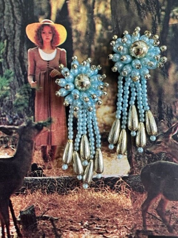 80-90s Starburst with Tassels earrings, 80s Mega F