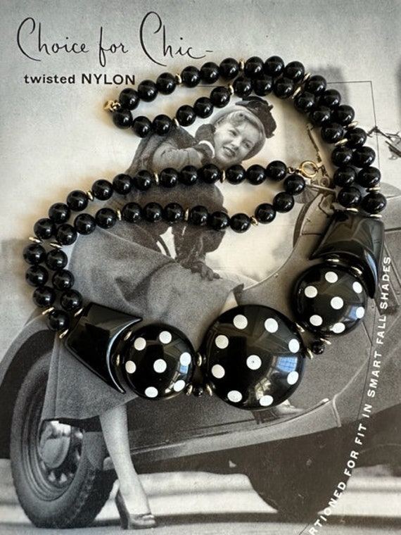 80s Lucite in Black with white Polk-a Dots Necklac